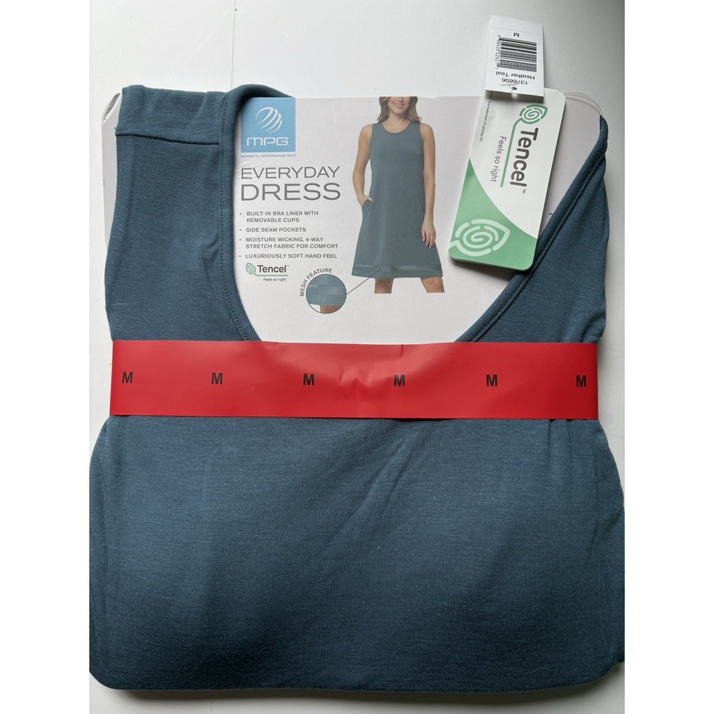 MPG Everyday Dress M Built-In Bra‎ Tencel Blue Sleeveless Moisture Wicking